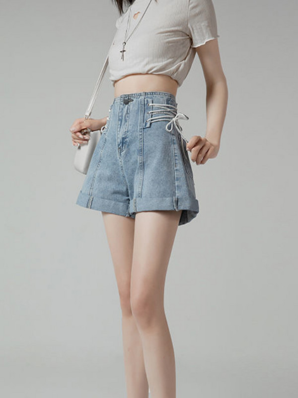 Zoki Fashion Lace Up Denim Kratke Ženske Slatke Traperice Visokog Struka Preppy Style Jeans Kratke Ljeto Ležerni Dizajn Slatke Korejske Kratke Hlače Novo