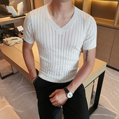 2023. gada vasaras ikdienas vīriešu adīšanas ledus zīda T-krekls/Vīriešu T-krekls ar īsām piedurknēm ar V veida kakla izgriezumu Slim Fit Tees Liela izmēra S-4XL