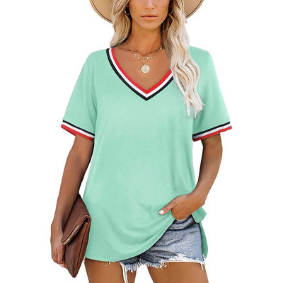 Γυναικείο μπλουζάκι Color Blocking 3d Print Γυναικείο μπλουζάκι με λαιμόκοψη Μόδα Casual Simple Loose Γυναικεία καλοκαιρινά μπλουζάκια Κοντό μανίκι