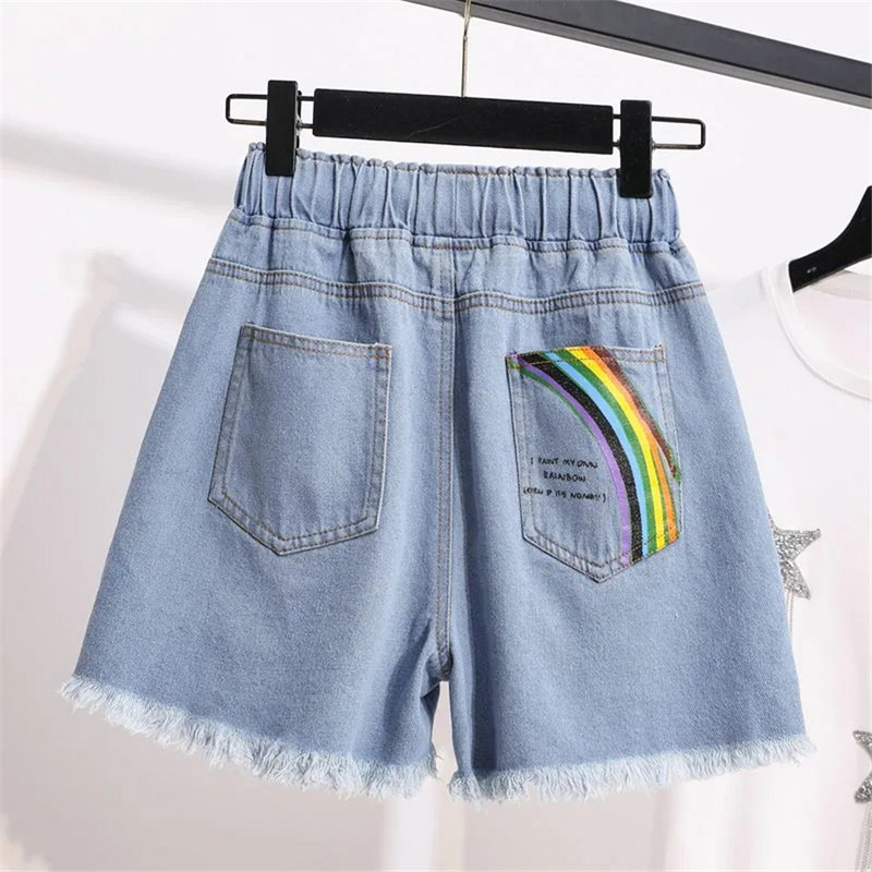 Kék Oversize 4xl Fűzős szakadt rövidnadrág Jean Női Nyári Baggy Farmer Nadrág Rugalmas Magas Derék Vaquero Divat Pantalones Cortos