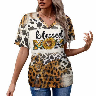 Ženska majica kratkih rukava s V-izrezom i kratkim rukavima na pruge, ležerna ljetna majica s printom, velika ženska odjeća, ležerna majica