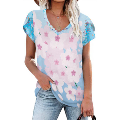 Ženska majica kratkih rukava s V-izrezom i kratkim rukavima na pruge, ležerna ljetna majica s printom, velika ženska odjeća, ležerna majica