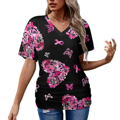 Ženska majica kratkih rukava s V-izrezom i kratkim rukavima na pruge, ležerna ljetna majica s printom, velika ženska odjeća, ležerna majica