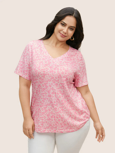 Ženska majica kratkih rukava s V-izrezom i kratkim rukavima na pruge, ležerna ljetna majica s printom, velika ženska odjeća, ležerna majica