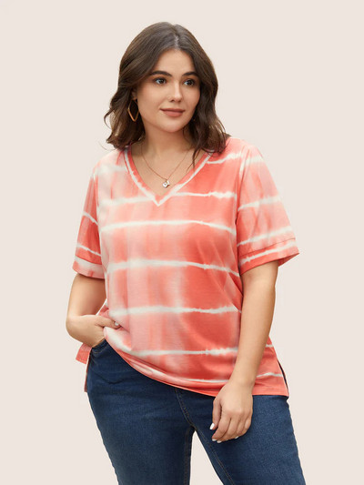 Ženska majica kratkih rukava s V-izrezom i kratkim rukavima na pruge, ležerna ljetna majica s printom, velika ženska odjeća, ležerna majica