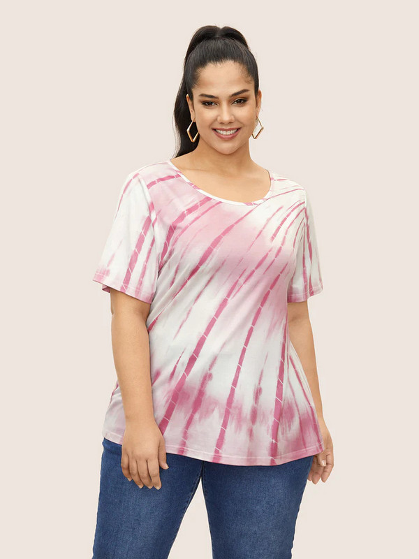 Ženska majica kratkih rukava s V-izrezom i kratkim rukavima na pruge, ležerna ljetna majica s printom, velika ženska odjeća, ležerna majica