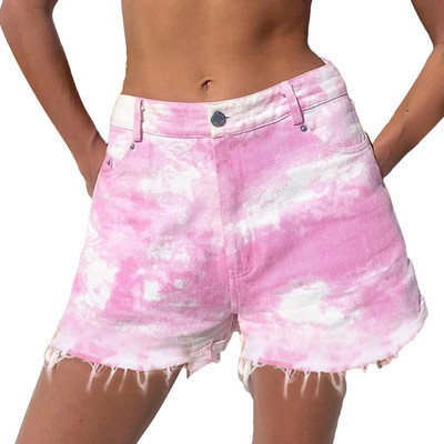 Mini kratke hlače Ženske kratke traper hlače s otiskom Tie Dye Poderane kratke traperice za žene Posebne ružičaste traperice