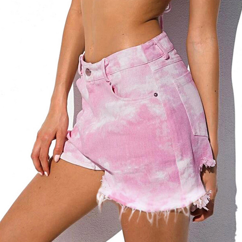 Mini kratke hlače Ženske kratke traper hlače s otiskom Tie Dye Poderane kratke traperice za žene Posebne ružičaste traperice