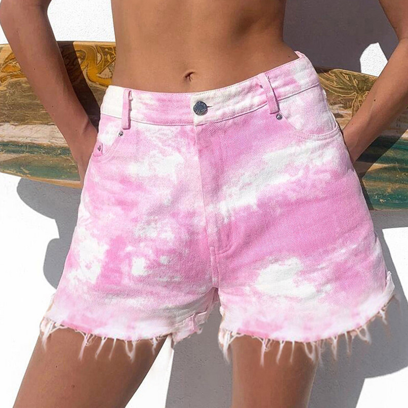 Mini kratke hlače Ženske kratke traper hlače s otiskom Tie Dye Poderane kratke traperice za žene Posebne ružičaste traperice