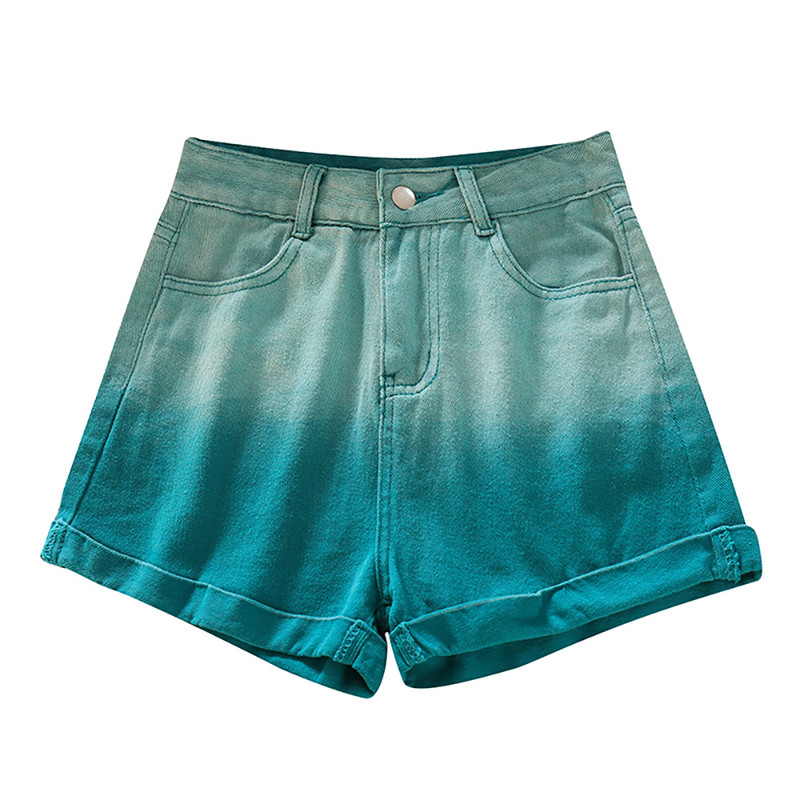 Gradientsinised teksapüksid naistele Mood kõrge vöökohaga õhukesed lühikesed teksad Suvised vabaaja sirged lahtised lühikesed püksid Naiste kuumad püksid