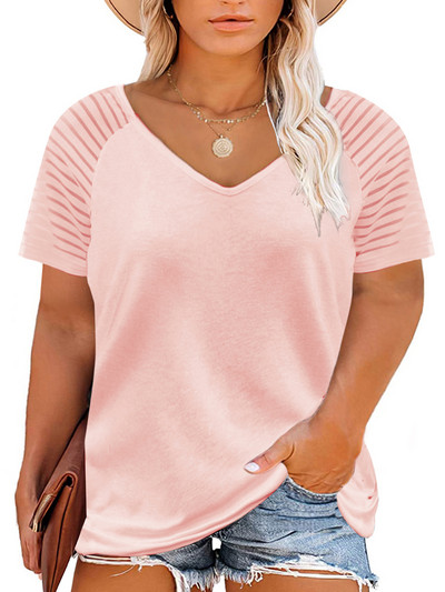 Γυναικείο T-shirt 2023 Καλοκαιρινό κοντό μανίκι Loose Fit V λαιμόκοψη Casual μπλουζάκι Feminino Plus Size για γυναίκες