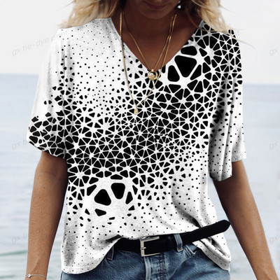 2024 Nova ženska majica kratkih rukava s 3D printom Ženska majica s V-izrezom Košulja kratkih rukava Ležerna ulična svestrana odjeća Ženska majica kratkih rukava