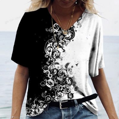 2024 Nova ženska majica kratkih rukava s 3D printom Ženska majica s V-izrezom Košulja kratkih rukava Ležerna ulična svestrana odjeća Ženska majica kratkih rukava