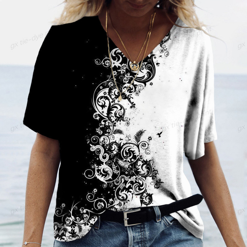 2024 Nova ženska majica kratkih rukava s 3D printom Ženska majica s V-izrezom Košulja kratkih rukava Ležerna ulična svestrana odjeća Ženska majica kratkih rukava