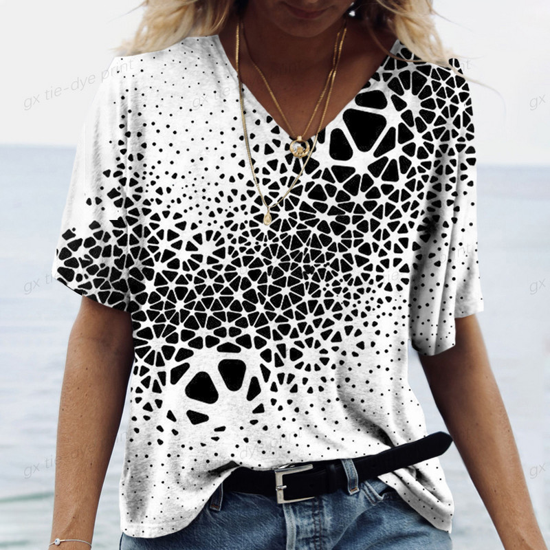 2024 Nova ženska majica kratkih rukava s 3D printom Ženska majica s V-izrezom Košulja kratkih rukava Ležerna ulična svestrana odjeća Ženska majica kratkih rukava