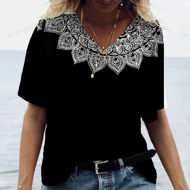 2024 Nova ženska majica kratkih rukava s 3D printom Ženska majica s V-izrezom Košulja kratkih rukava Ležerna ulična svestrana odjeća Ženska majica kratkih rukava