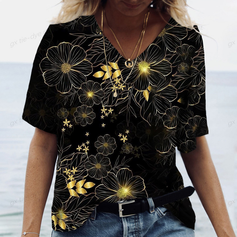 2024 Nova ženska majica kratkih rukava s 3D printom Ženska majica s V-izrezom Košulja kratkih rukava Ležerna ulična svestrana odjeća Ženska majica kratkih rukava