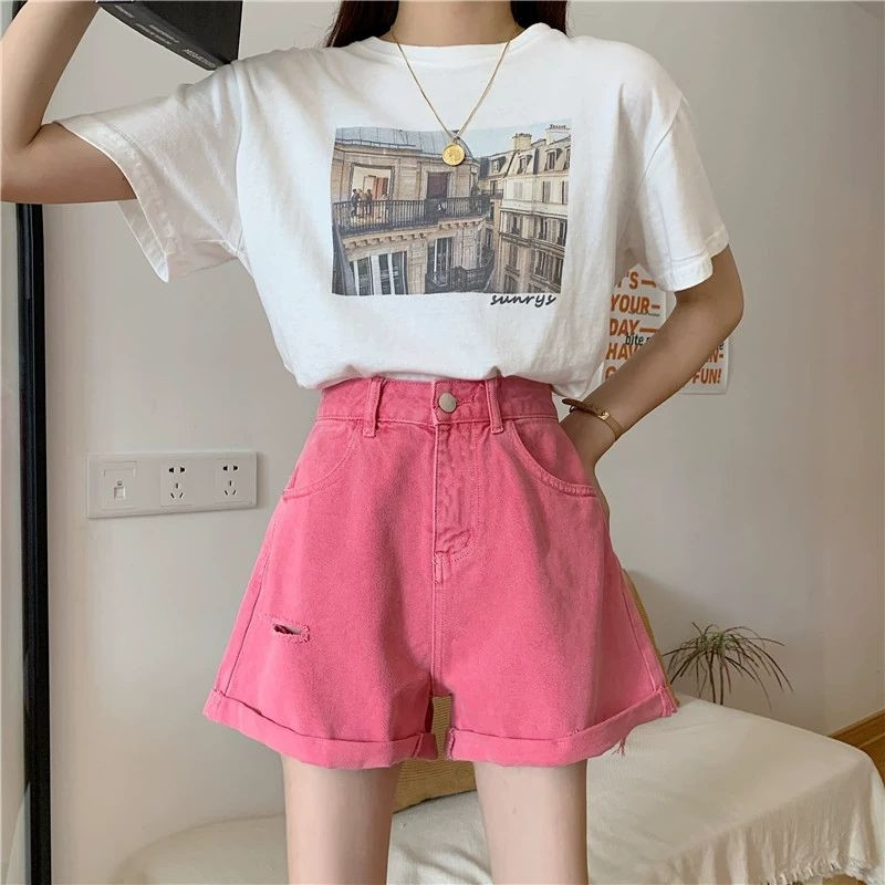 Ψηλόμεσο τζιν σορτς Γυναικεία Μόδα Plus Size Ulzzang Νέο Casual Slim τζιν κοντά πλυμένο σέξι θηλυκό καλοκαιρινό βαμβακερό σορτς