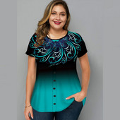 Ljetna ženska majica kratkih rukava 3D modni ispis s gradijentom Harajuku majica kratkih rukava Prevelika ženska odjeća Nova majica kratkih rukava s O-izrezom