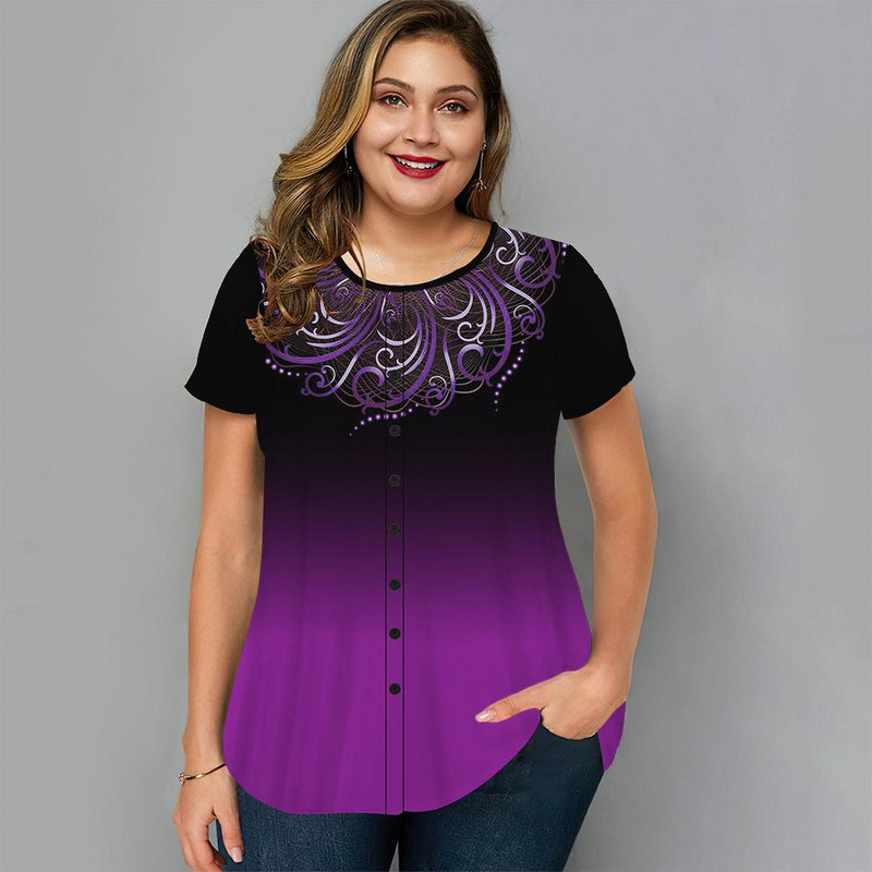 Ljetna ženska majica kratkih rukava 3D modni ispis s gradijentom Harajuku majica kratkih rukava Prevelika ženska odjeća Nova majica kratkih rukava s O-izrezom