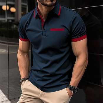 Ανδρικό μπλουζάκι polo Business casual καλοκαιρινό κοντομάνικο μπλουζάκι Μονόχρωμο μπλουζάκι με κουμπί Φαρδιά ρούχα Μόδα μπλουζάκι πόλο Large s