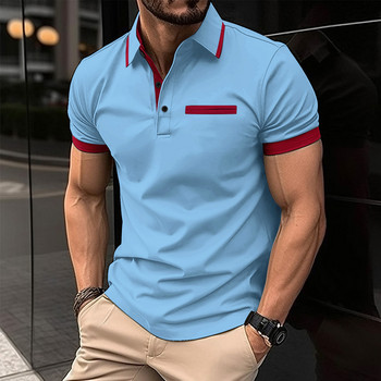 Мъжка поло тениска Бизнес ежедневна лятна горна част с къс ръкав Едноцветна тениска с копчета Широко облекло Модна поло тениска Големи s