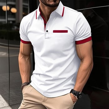 Ανδρικό μπλουζάκι polo Business casual καλοκαιρινό κοντομάνικο μπλουζάκι Μονόχρωμο μπλουζάκι με κουμπί Φαρδιά ρούχα Μόδα μπλουζάκι πόλο Large s