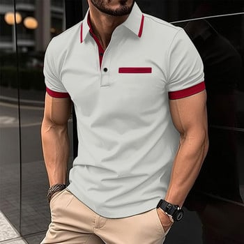 Ανδρικό μπλουζάκι polo Business casual καλοκαιρινό κοντομάνικο μπλουζάκι Μονόχρωμο μπλουζάκι με κουμπί Φαρδιά ρούχα Μόδα μπλουζάκι πόλο Large s