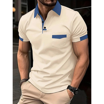 Мъжка плътна лятна поло тениска с къс ръкав, модерна поло тениска с копчета и джобове, мъжко поло за голф
