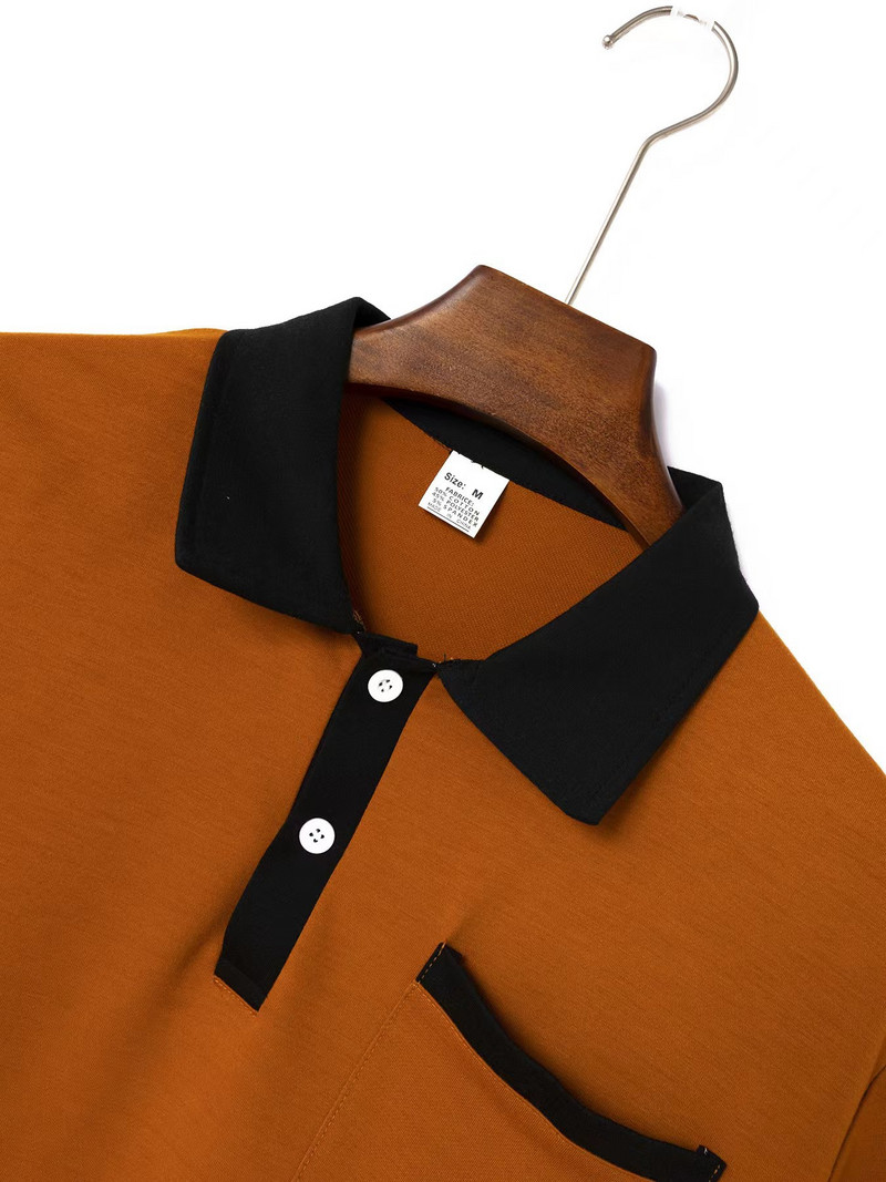 Férfi nyári új póló Rövid ujjú hajtóka tömör gombos csíkos póló póló divat alkalmi felső