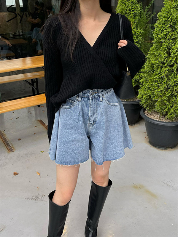 Syiwidii Jean kratke hlače Ženske ljetne vrećaste kratke traperice širokih nogavica s visokim strukom, ležerne kratke traperice u vintage korejskom stilu Y2k