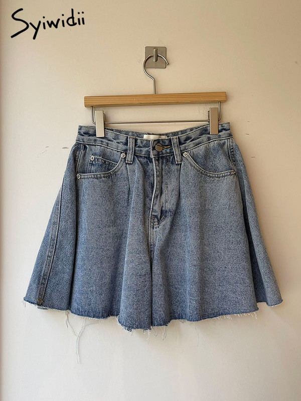 Syiwidii Jean kratke hlače Ženske ljetne vrećaste kratke traperice širokih nogavica s visokim strukom, ležerne kratke traperice u vintage korejskom stilu Y2k