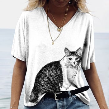 Γυναικείο μπλουζάκι Anime Cat 2022 Oversized Fashion Print Κοντομάνικο μπλουζάκια Καλοκαιρινό καθημερινά καθημερινά καθημερινά ρούχα για κορίτσια Harajuku Streetwear