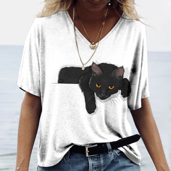 Γυναικείο μπλουζάκι Anime Cat 2022 Oversized Fashion Print Κοντομάνικο μπλουζάκια Καλοκαιρινό καθημερινά καθημερινά καθημερινά ρούχα για κορίτσια Harajuku Streetwear