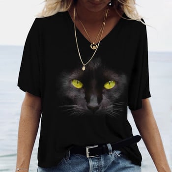 Γυναικείο μπλουζάκι Anime Cat 2022 Oversized Fashion Print Κοντομάνικο μπλουζάκια Καλοκαιρινό καθημερινά καθημερινά καθημερινά ρούχα για κορίτσια Harajuku Streetwear