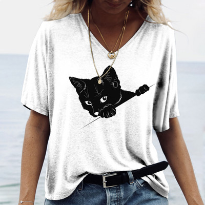 Anime Cat sieviešu T-krekls, 2022. gada lielizmēra modes apdrukas topi ar īsām piedurknēm, vasaras ikdienas ikdienas apģērbi, meiteņu apģērbi Harajuku ielas apģērbi