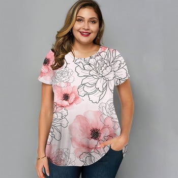 Summer O Neck Γυναικείο T-Shirt Oversized Ρούχα Harajuku Casual Loose Top Floral Print Funny T-shirt για γυναικεία πουλόβερ Street