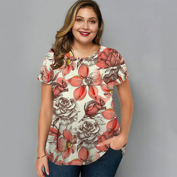 Summer O Neck Γυναικείο T-Shirt Oversized Ρούχα Harajuku Casual Loose Top Floral Print Funny T-shirt για γυναικεία πουλόβερ Street