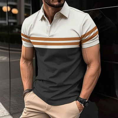 Jauns vasaras vīriešu polo krekls ar īsām piedurknēm Fashion Splice Stripe Printing T-krekls Vīriešu elpojošs krekls Ballīte Vīriešu Apģērbu Tops