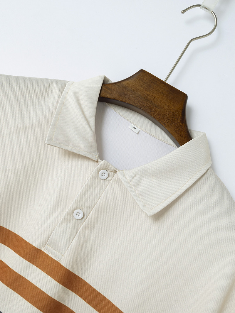 Tricou polo cu mâneci scurte pentru bărbați de vară, tricou cu imprimare cu dungi pentru bărbați, cămașă respirabilă pentru petrecere, îmbrăcăminte pentru bărbați, top