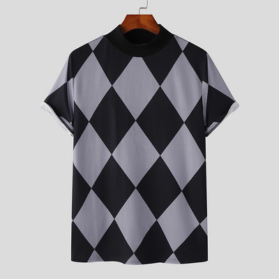 Modne majice u ležernom stilu INCERUN 2024. Nove muške pletene majice s rombovim uzorkom Zgodne muške rastezljive udobne majice S-5XL