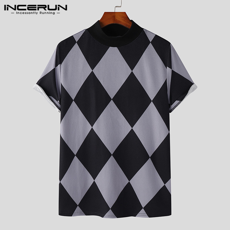 Modne majice u ležernom stilu INCERUN 2024. Nove muške pletene majice s rombovim uzorkom Zgodne muške rastezljive udobne majice S-5XL