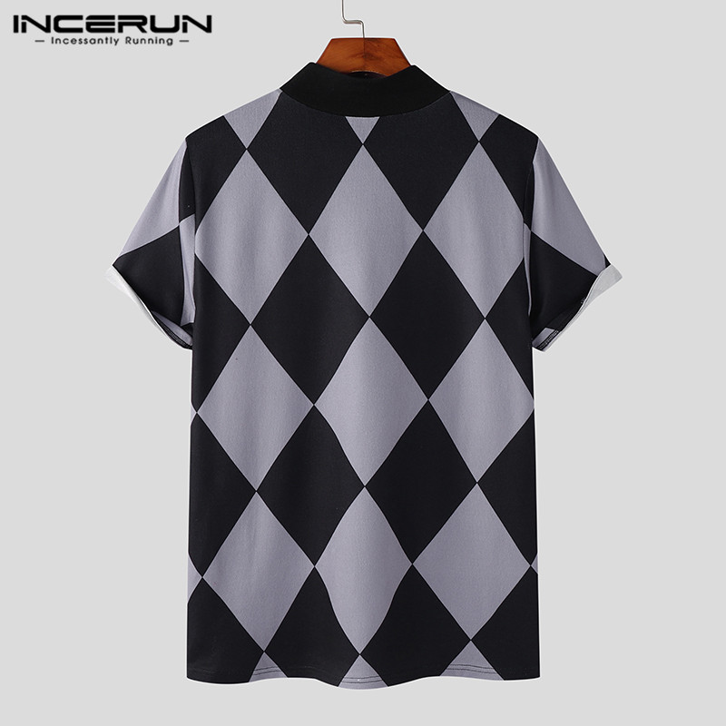 Modne majice u ležernom stilu INCERUN 2024. Nove muške pletene majice s rombovim uzorkom Zgodne muške rastezljive udobne majice S-5XL