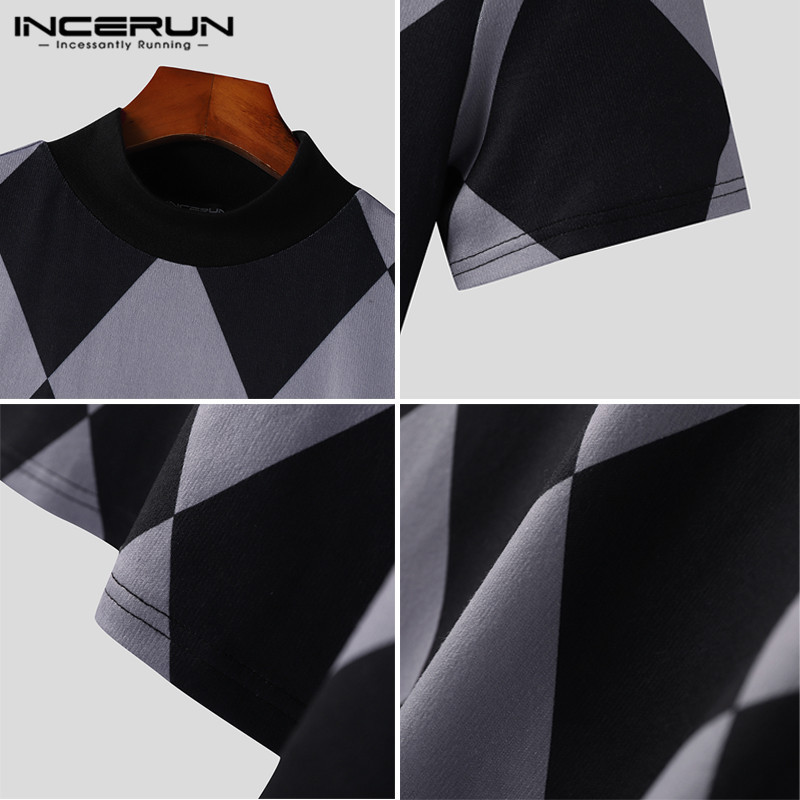 Modne majice u ležernom stilu INCERUN 2024. Nove muške pletene majice s rombovim uzorkom Zgodne muške rastezljive udobne majice S-5XL