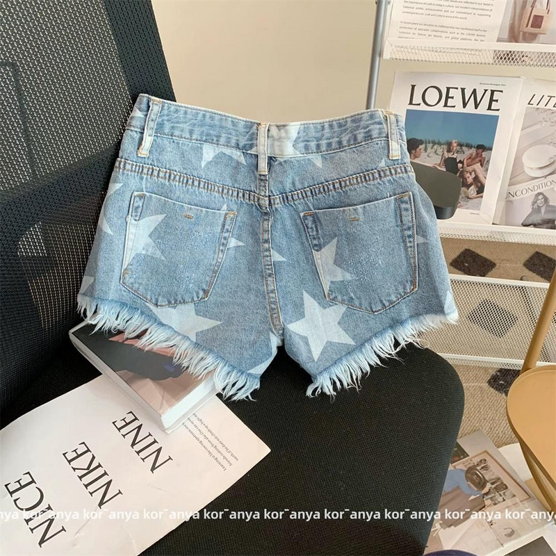 Jean Shorts Női Retro Burr Hole Farmer Női Nyári print Karcsú farmer rövid Ropa De Mujer