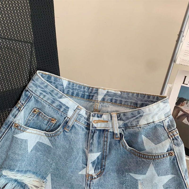Jean Shorts Női Retro Burr Hole Farmer Női Nyári print Karcsú farmer rövid Ropa De Mujer