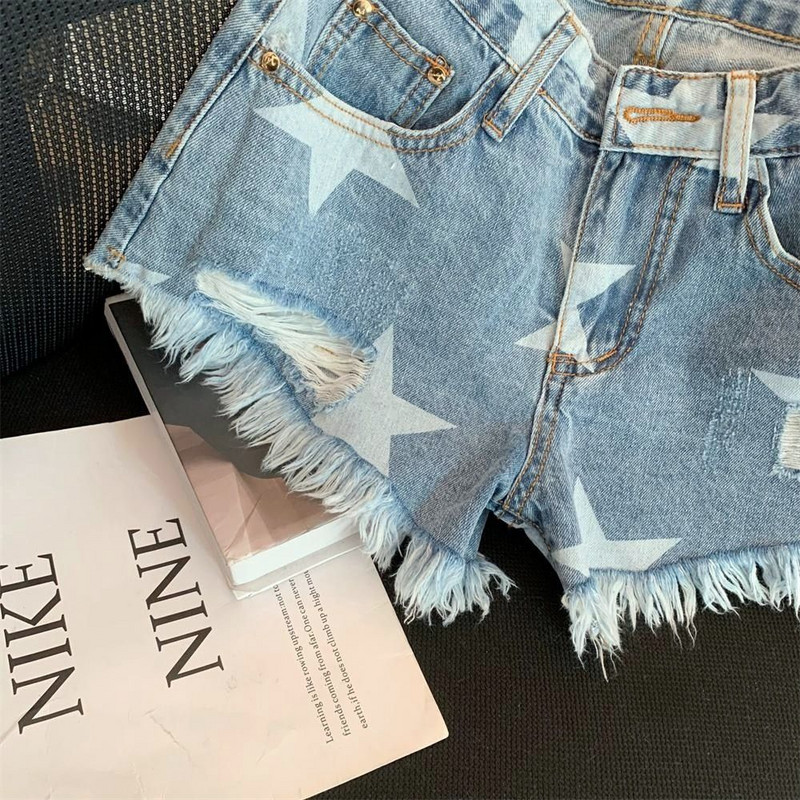 Jean Shorts Női Retro Burr Hole Farmer Női Nyári print Karcsú farmer rövid Ropa De Mujer