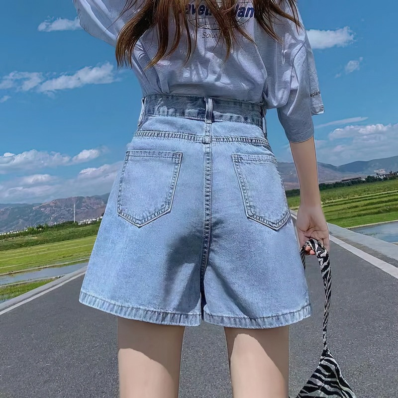 Denimseelik suvine uus korea versioon lahtine mitmekülgne üliõpilane Jean Culotte, väikesed naised, võlts, kaks A-kujulist kõrge vöökohaga lühikesed püksid seelikud