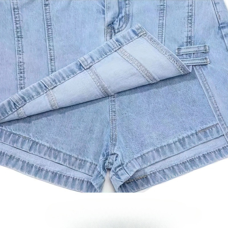 Denimseelik suvine uus korea versioon lahtine mitmekülgne üliõpilane Jean Culotte, väikesed naised, võlts, kaks A-kujulist kõrge vöökohaga lühikesed püksid seelikud