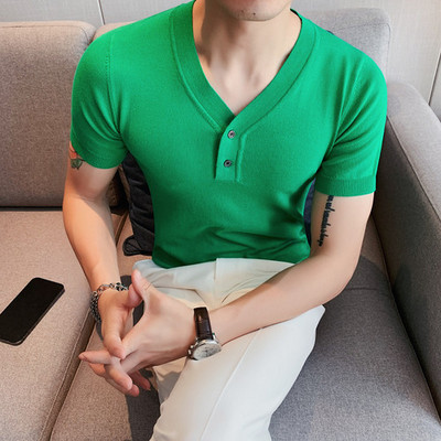 Ljeto za slobodno vrijeme u korejskom stilu 2022. za muškarce, majice kratkih rukava/muške uske majice s V-izrezom, poslovne ležerne majice/veća veličina S-4XL